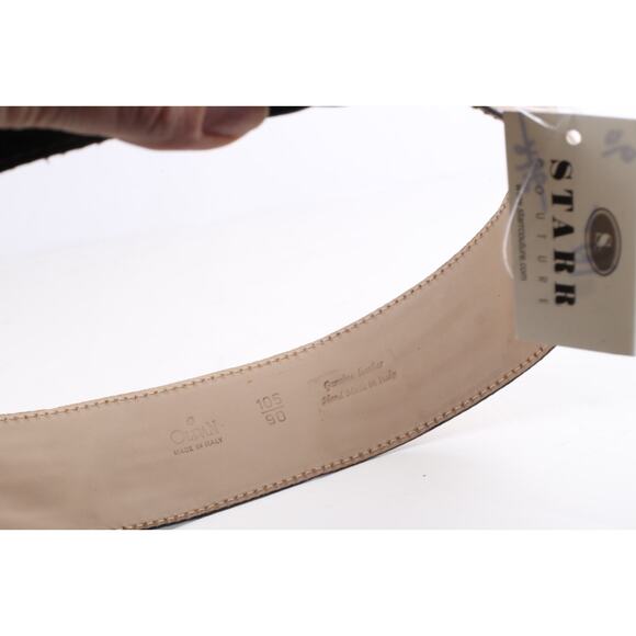 Green Baige Patchwork Leather Round Buckle Wide Adjustable Waist Belt Size 90 main image 13